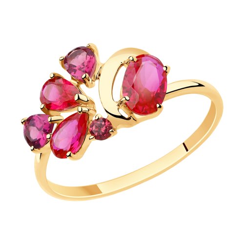 Золотое кольцо SOKOLOV с родолитом, миксом камней и рубиновым корундом