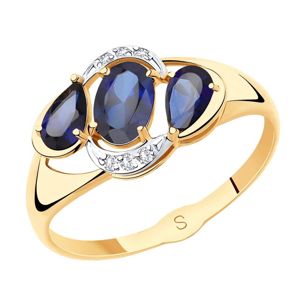 Золотое кольцо SOKOLOV с фианитом и сапфировым корундом