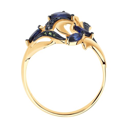Золотое кольцо SOKOLOV с фианитом и сапфировым корундом