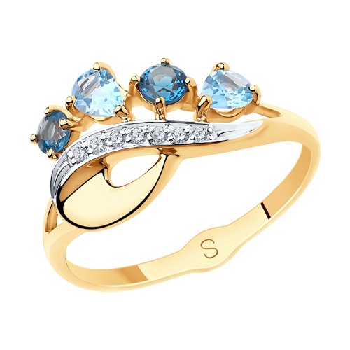 Золотое кольцо SOKOLOV с топазом, фианитом, миксом камней и Лондон топазом