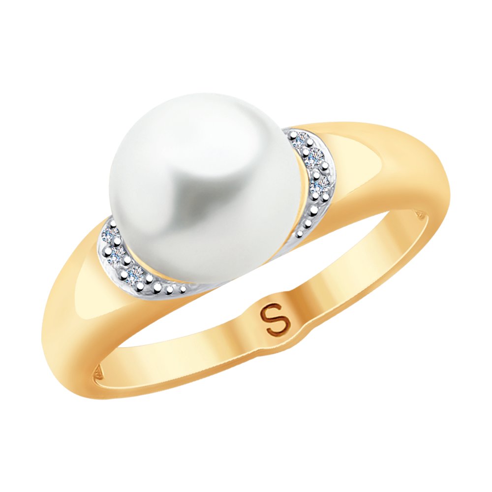 Золотое кольцо SOKOLOV с бриллиантом и жемчугом