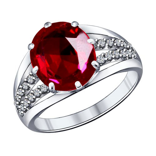 Серебряное кольцо SOKOLOV с фианитом и рубиновым корундом