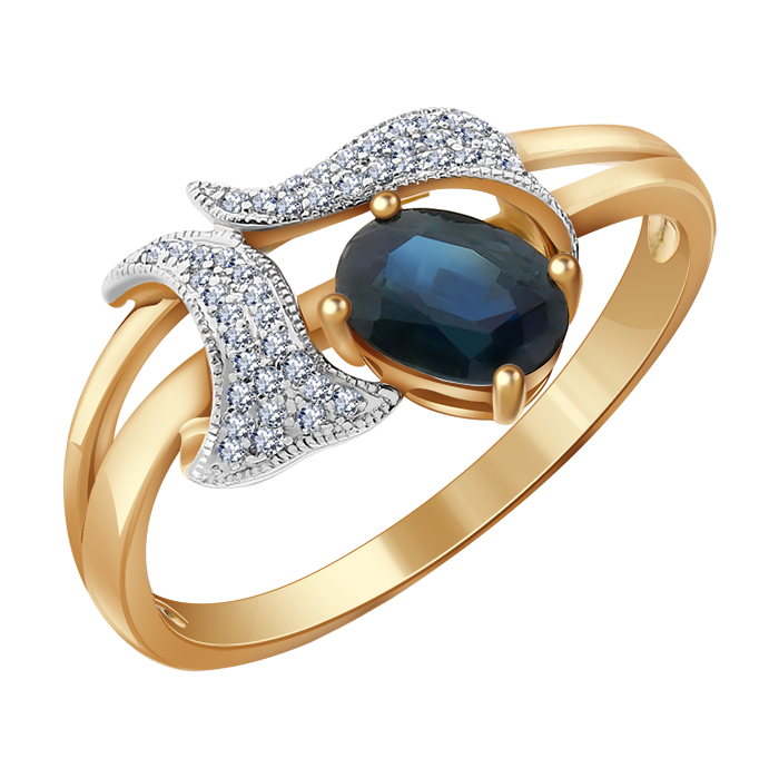 Золотое кольцо Александра с бриллиантом и сапфиром