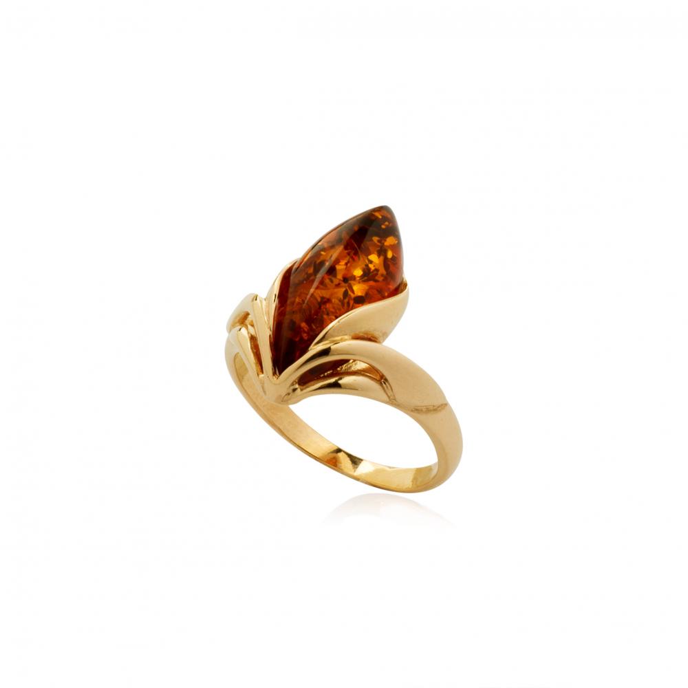 Золотое кольцо Дарвин с янтарём
