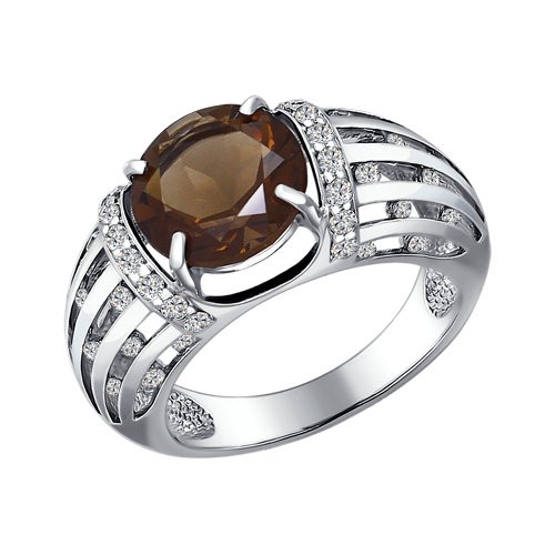 Серебряное кольцо SOKOLOV с фианитом и раухтопазом
