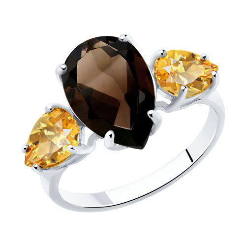 Серебряное кольцо SOKOLOV с цитрином, миксом камней и раухтопазом
