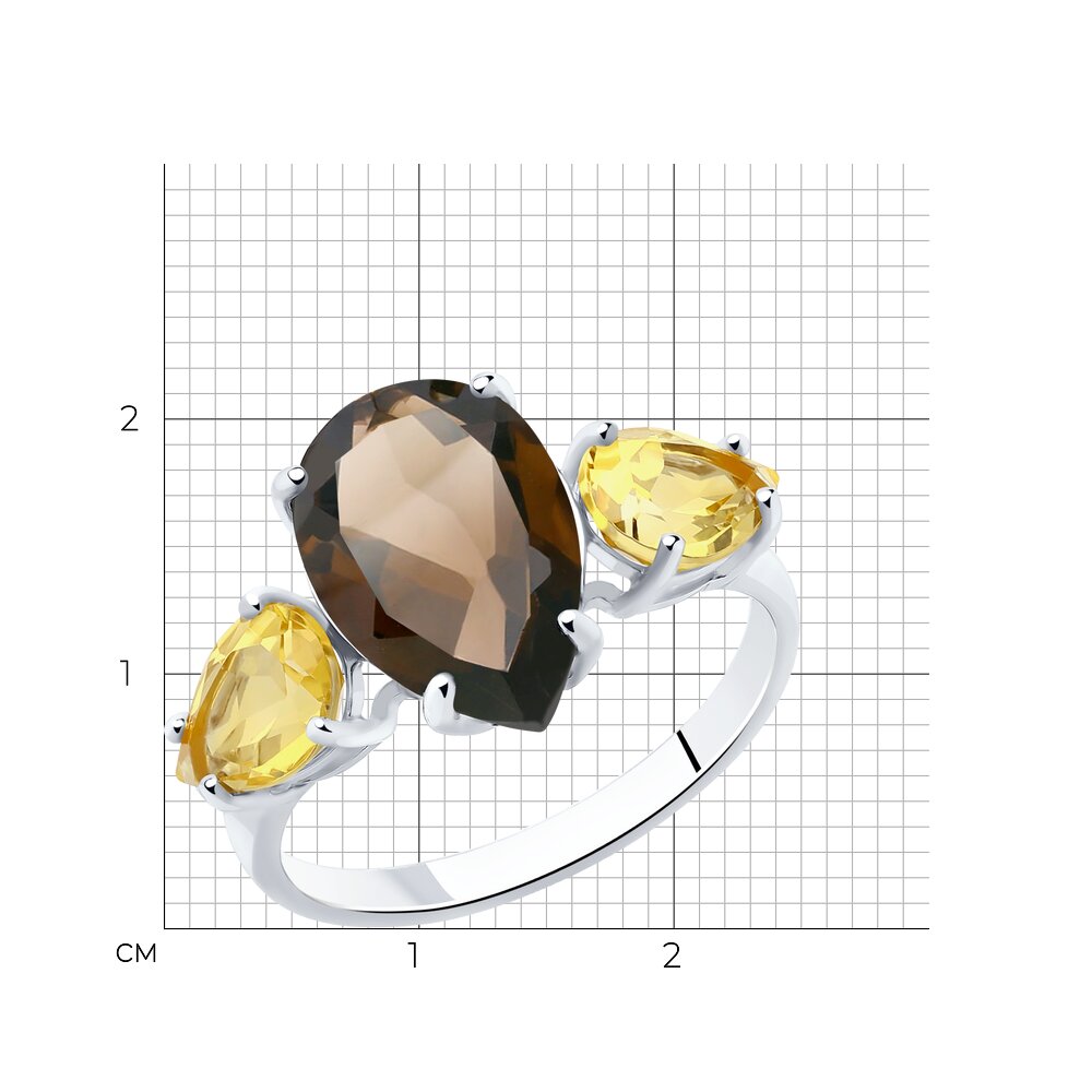 Серебряное кольцо SOKOLOV с цитрином, миксом камней и раухтопазом