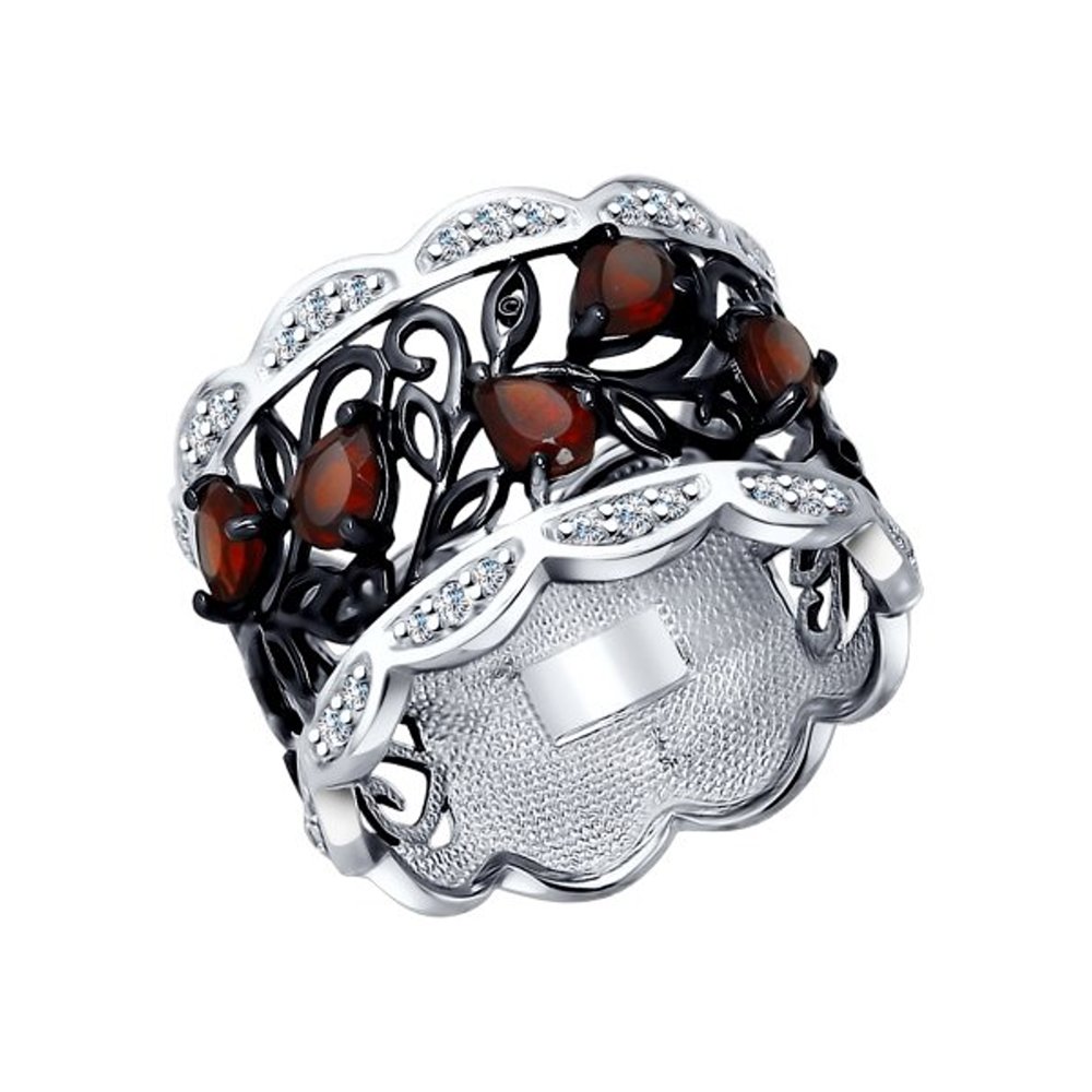 Серебряное кольцо SOKOLOV с фианитом и гранатом