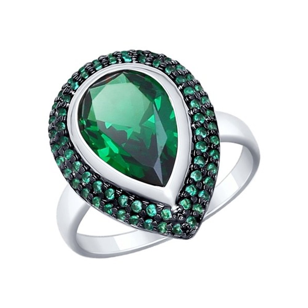 Серебряное кольцо SOKOLOV с ситаллом цвета Кварц зеленый и фианитом