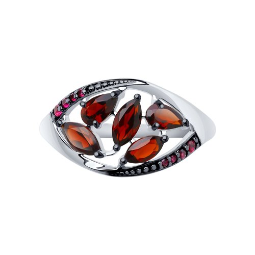 Серебряное кольцо SOKOLOV с гранатом, миксом камней и рубиновым корундом
