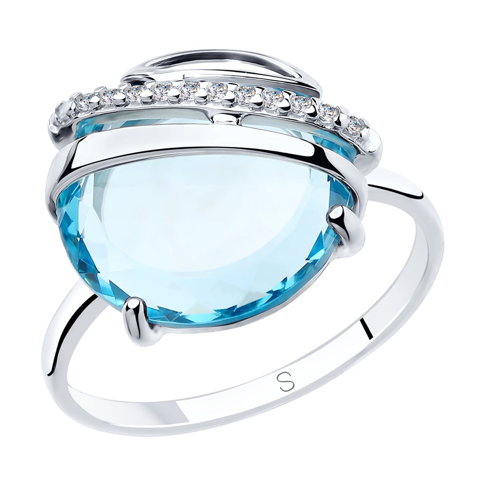Серебряное кольцо SOKOLOV с ситаллом цвета Топаз и фианитом