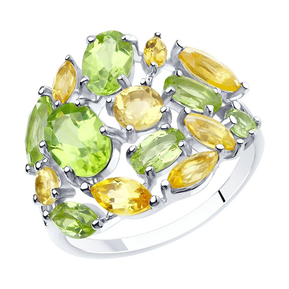Серебряное кольцо SOKOLOV с хризолитом, цитрином и миксом камней