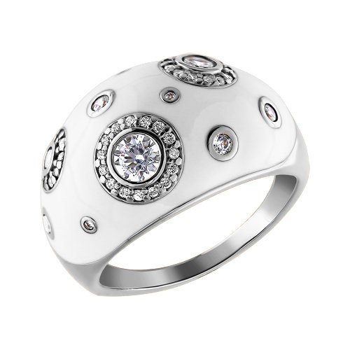 Серебряное кольцо SOKOLOV с фианитом и эмалью