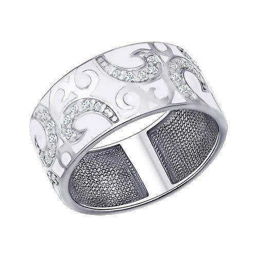 Серебряное кольцо SOKOLOV с фианитом и эмалью