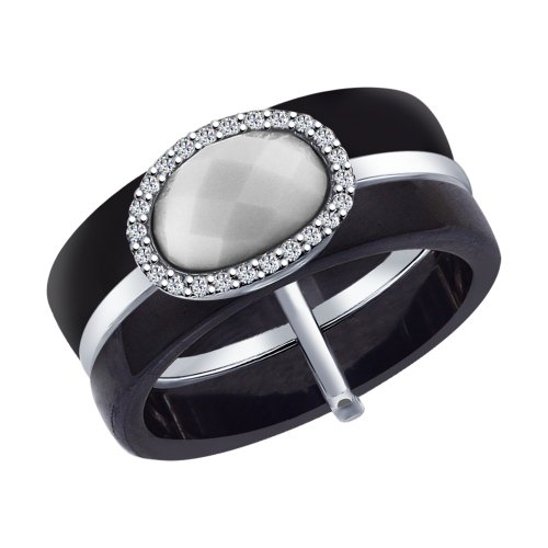 Серебряное кольцо SOKOLOV с фианитом и керамикой