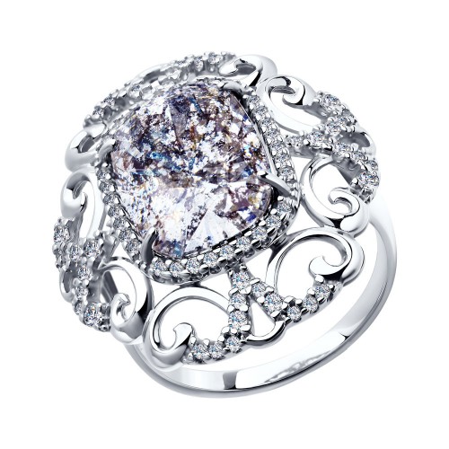 Серебряное кольцо SOKOLOV с фианитом и кристаллом Swarovski