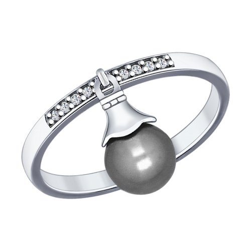 Серебряное кольцо SOKOLOV с фианитом и жемчугом Swarovski