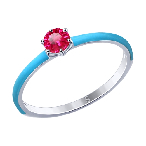 Серебряное кольцо SOKOLOV с сапфировым корундом, эмалью и рубиновым корундом