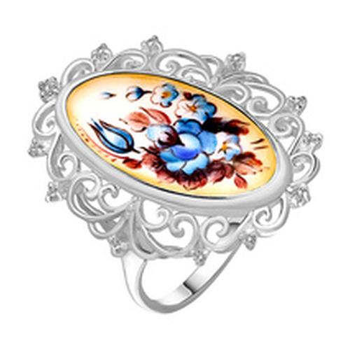 Серебряное кольцо Золотые узоры с цирконием и финифтью
