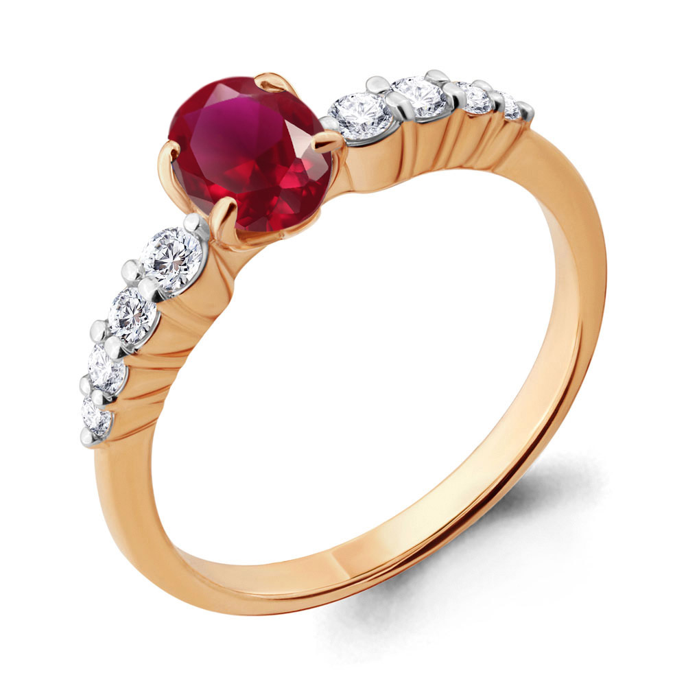Золотое кольцо AQUAMARINE с бриллиантом и рубином