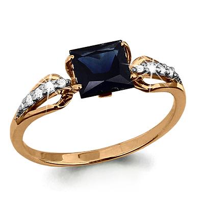 Золотое кольцо AQUAMARINE с бриллиантом и сапфиром