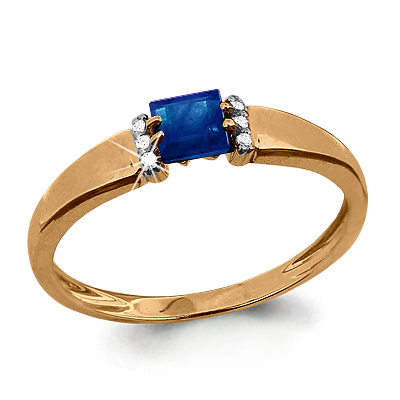 Золотое кольцо AQUAMARINE с бриллиантом и сапфиром
