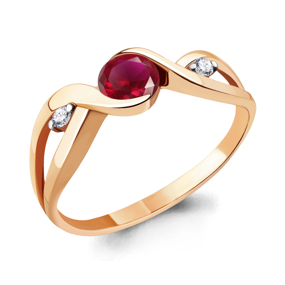 Золотое кольцо AQUAMARINE с бриллиантом и рубином