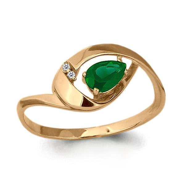 Золотое кольцо AQUAMARINE с бриллиантом и изумрудом