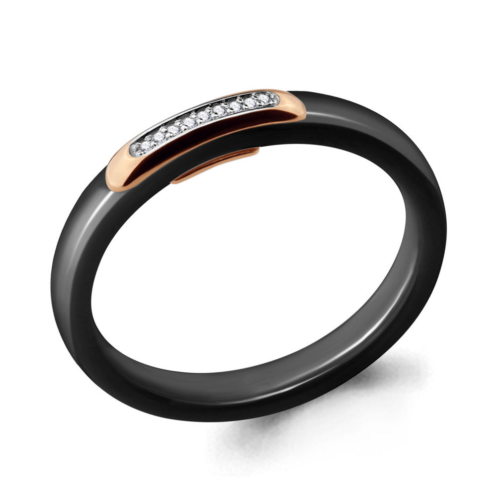 Золотое кольцо AQUAMARINE с бриллиантом и керамикой
