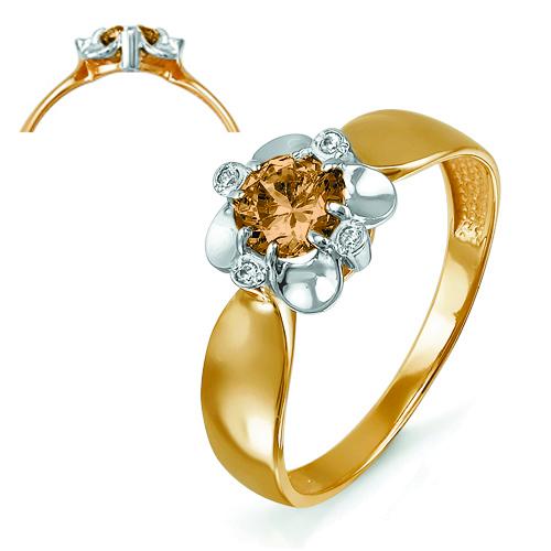 Золотое кольцо КЮЗ Del'ta с фианитом и раухтопазом