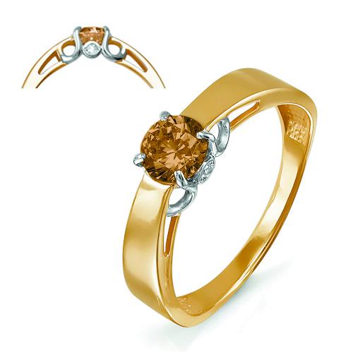 Золотое кольцо КЮЗ Del'ta с фианитом и раухтопазом
