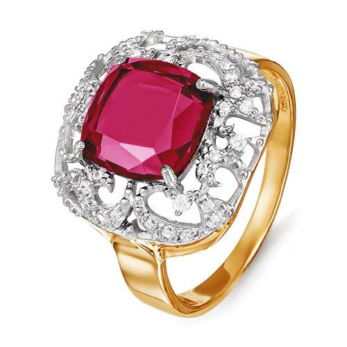 Золотое кольцо КЮЗ Del'ta с фианитом и рубиновым корундом