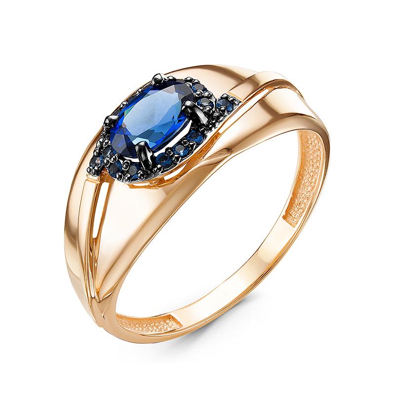 Золотое кольцо КЮЗ Del'ta с ситаллом цвета Сапфир и миксом камней