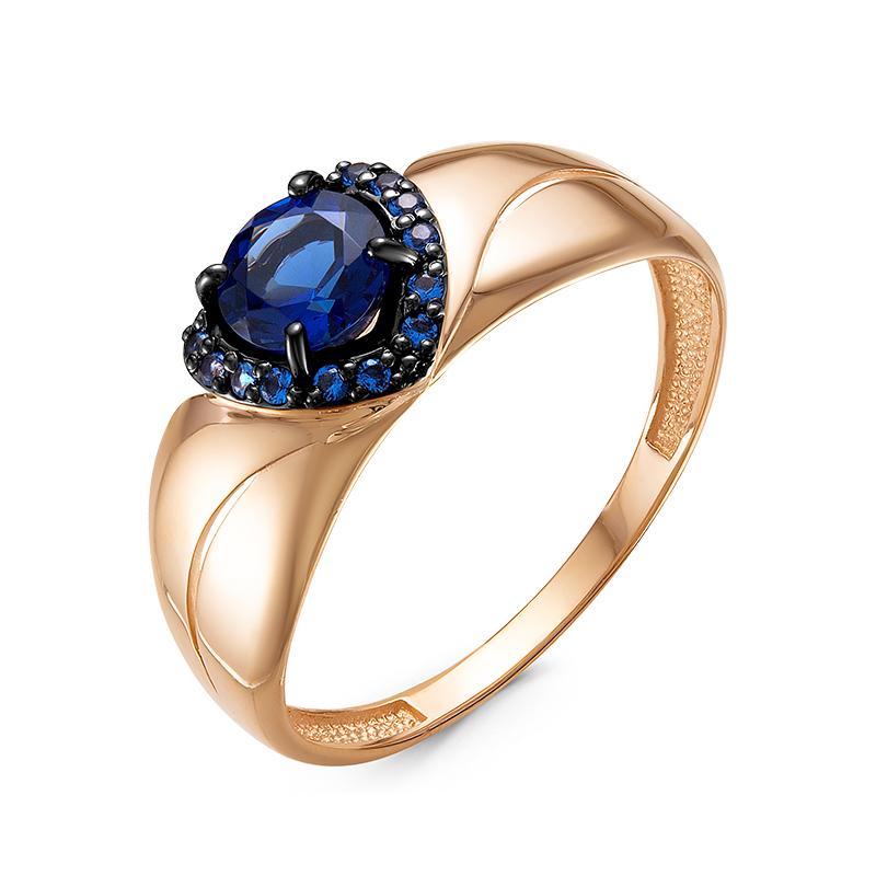 Золотое кольцо КЮЗ Del'ta с ситаллом цвета Сапфир и миксом камней