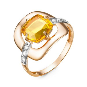 Золотое кольцо КЮЗ Del'ta с ситаллом цвета Цитрин и фианитом