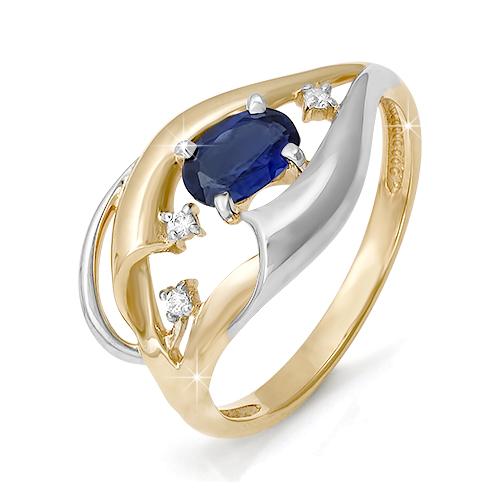 Золотое кольцо КЮЗ Del'ta с бриллиантом и сапфиром