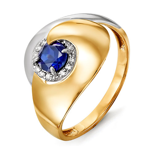 Золотое кольцо КЮЗ Del'ta с бриллиантом, сапфировым корундом и гидротермальным сапфиром