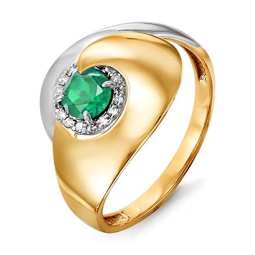 Золотое кольцо КЮЗ Del'ta с бриллиантом и гидротермальным изумрудом