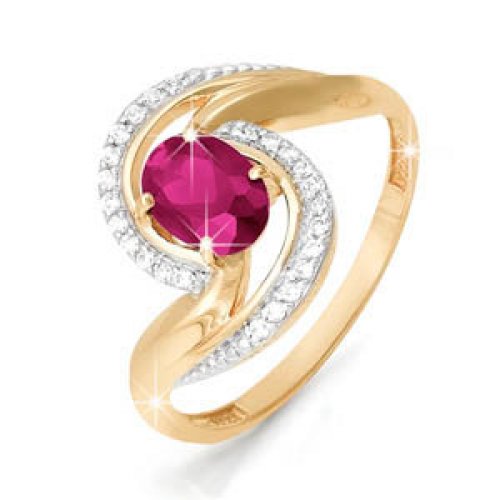 Золотое кольцо КЮЗ Del'ta с бриллиантом и рубином