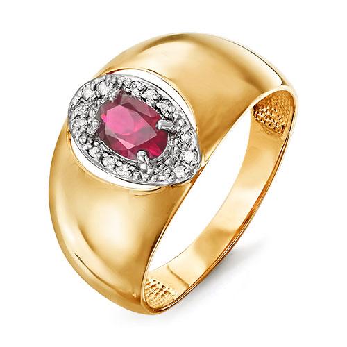 Золотое кольцо КЮЗ Del'ta с бриллиантом и рубиновым корундом
