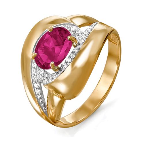 Золотое кольцо КЮЗ Del'ta с бриллиантом и рубиновым корундом