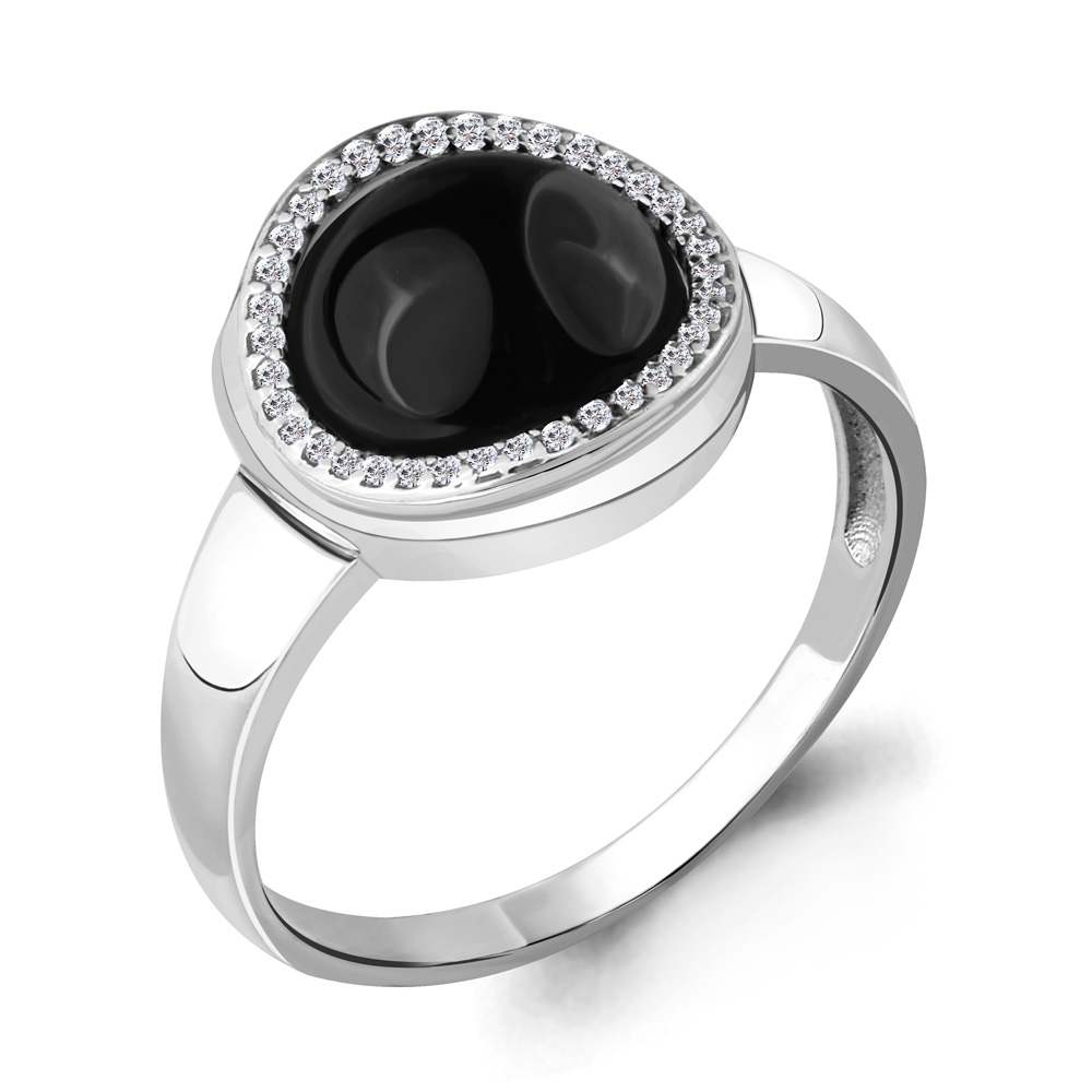 Серебряное кольцо AQUAMARINE с фианитом и ониксом