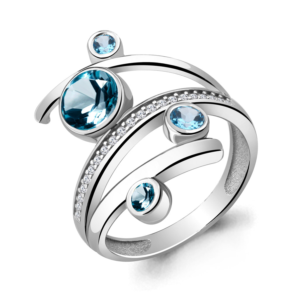 Серебряное кольцо AQUAMARINE с топазом, фианитом и Лондон топазом