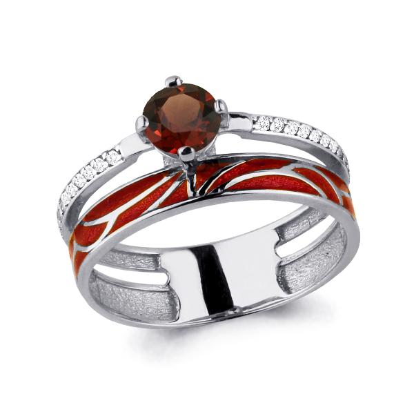 Серебряное кольцо AQUAMARINE с фианитом, гранатом и эмалью
