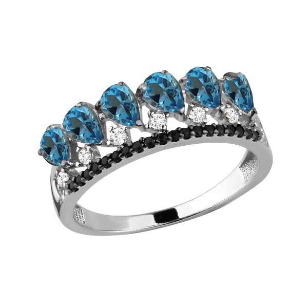 Серебряное кольцо AQUAMARINE с топазом, фианитом и ювелирным кристаллом