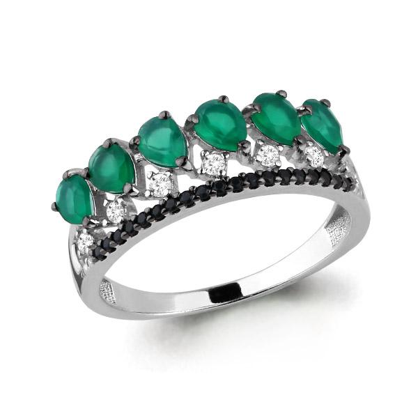 Серебряное кольцо AQUAMARINE с фианитом, агатом и ювелирным кристаллом