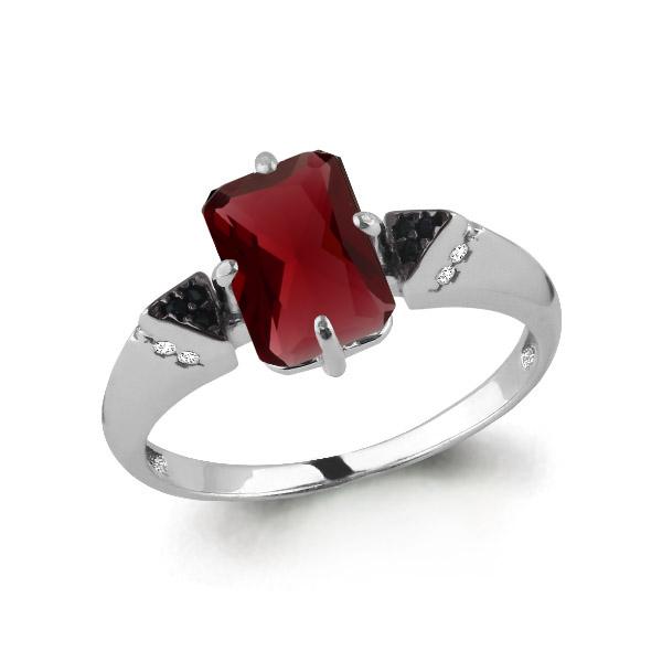 Серебряное кольцо AQUAMARINE с фианитом, гранатом и ювелирным кристаллом