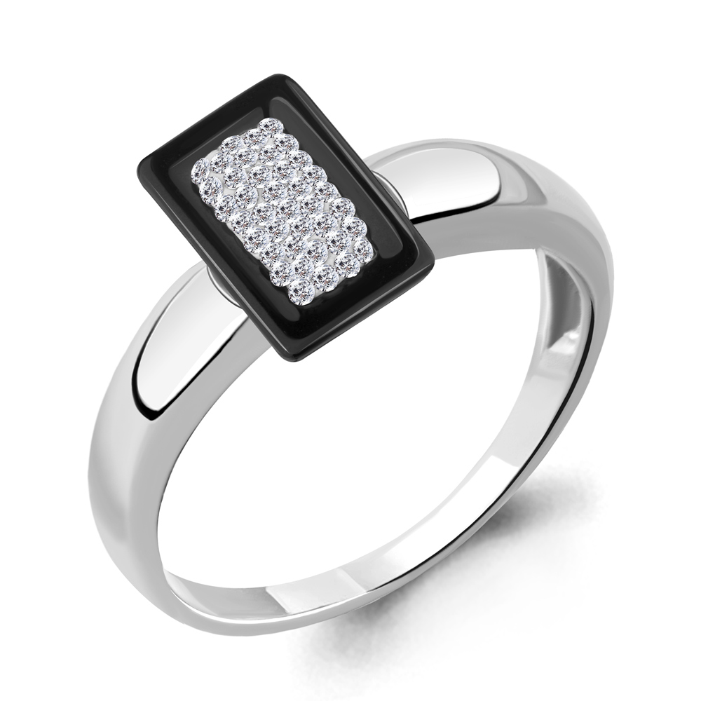 Серебряное кольцо AQUAMARINE с керамикой и ювелирным кристаллом