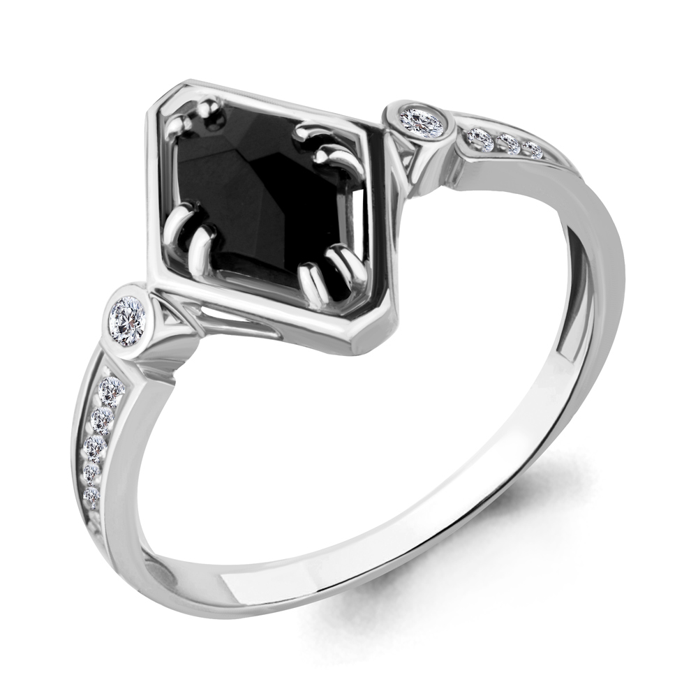 Серебряное кольцо AQUAMARINE с фианитом и ювелирным кристаллом