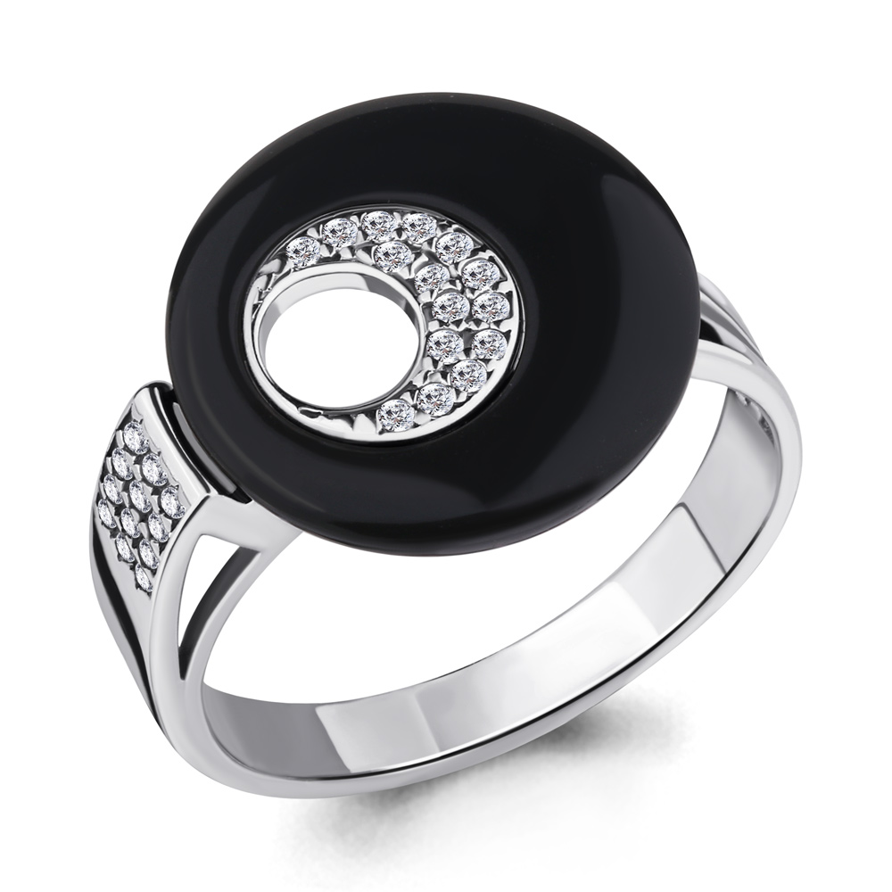 Серебряное кольцо AQUAMARINE с фианитом и керамикой